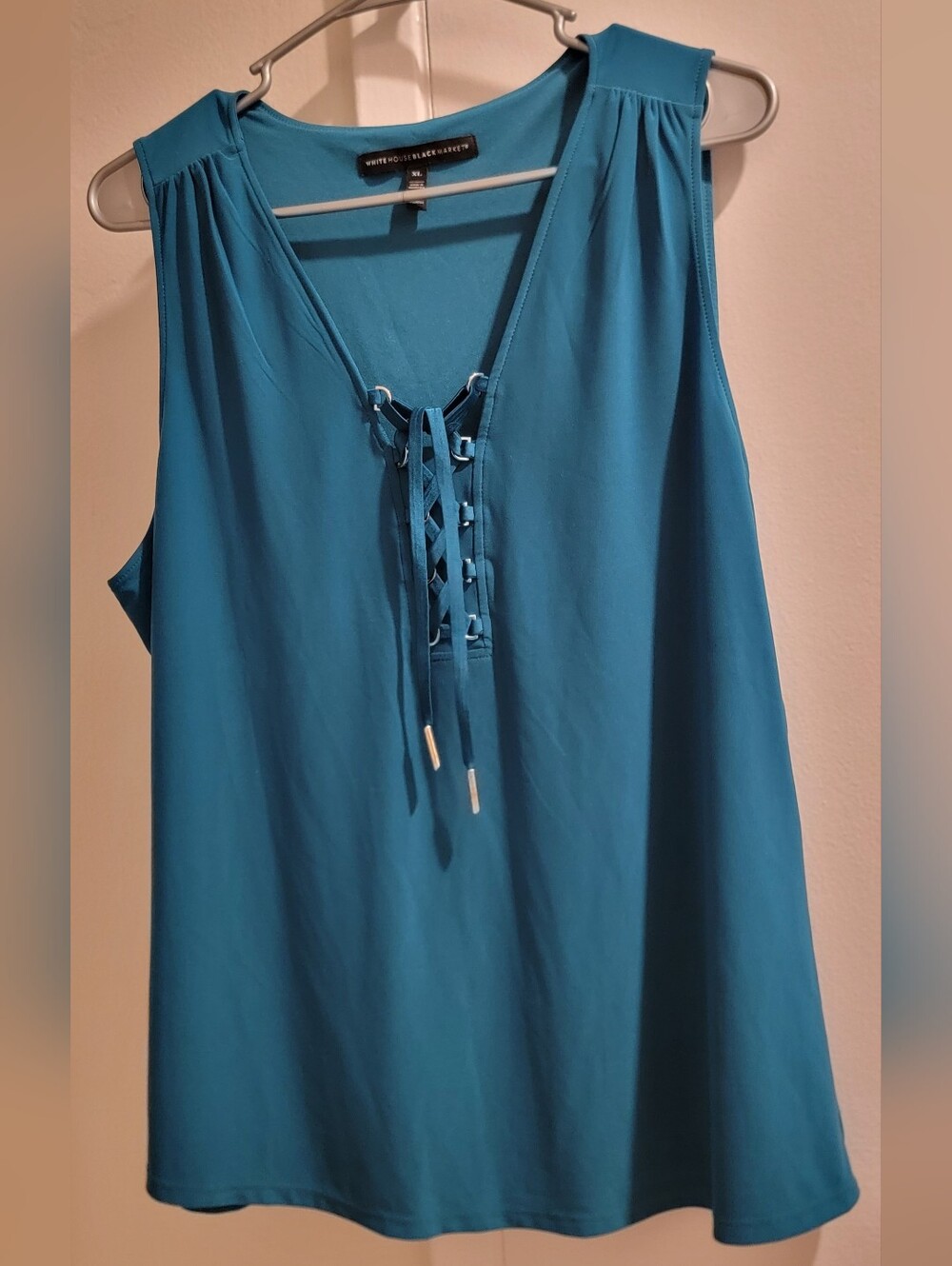 White House Black Market Teal Lace-Up Sleeveless Top Xl